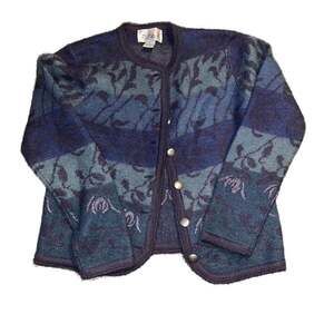 Vintage Cottagecore Purple and Black Floral Wool Grandmacore Cardigan
